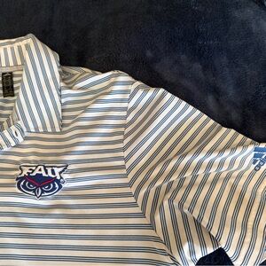 Adidas White and Blue Striped FAU Owls Polo Shirt